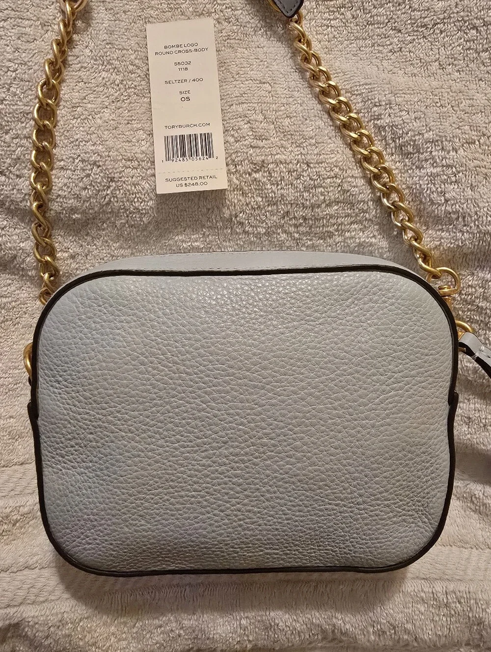 Tory Burch Perry Bombe Mini Pebbled Leather Bag Cloud Blue NWT